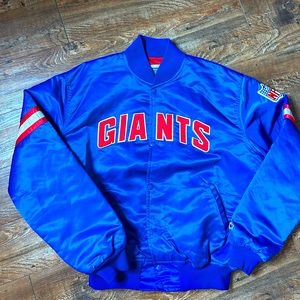 New York Giants Satin Bomber Jacket Men's Size XL VTG 90s Starter NFL Blue Red